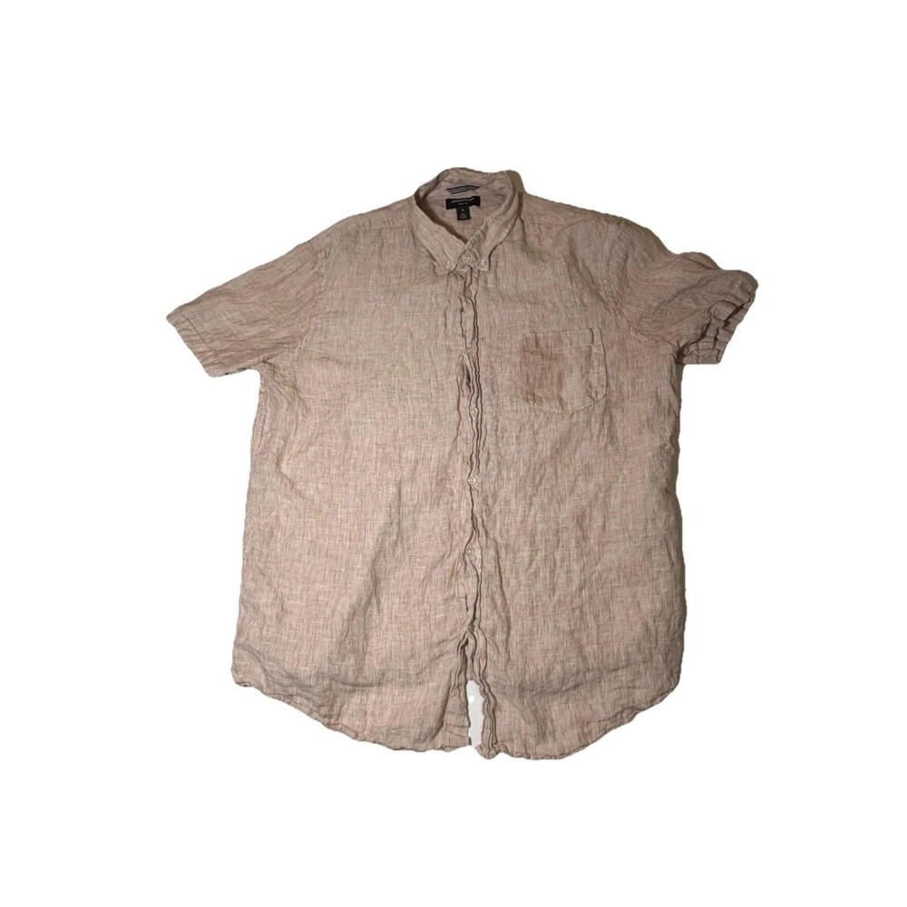 Nordstrom Trim Fit XL 100% Linen Shirt Mens Pink Short Sleeve Button Front